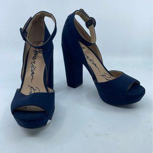 American Rag Navy Blue Ankle Buckle Open Toe Pumps